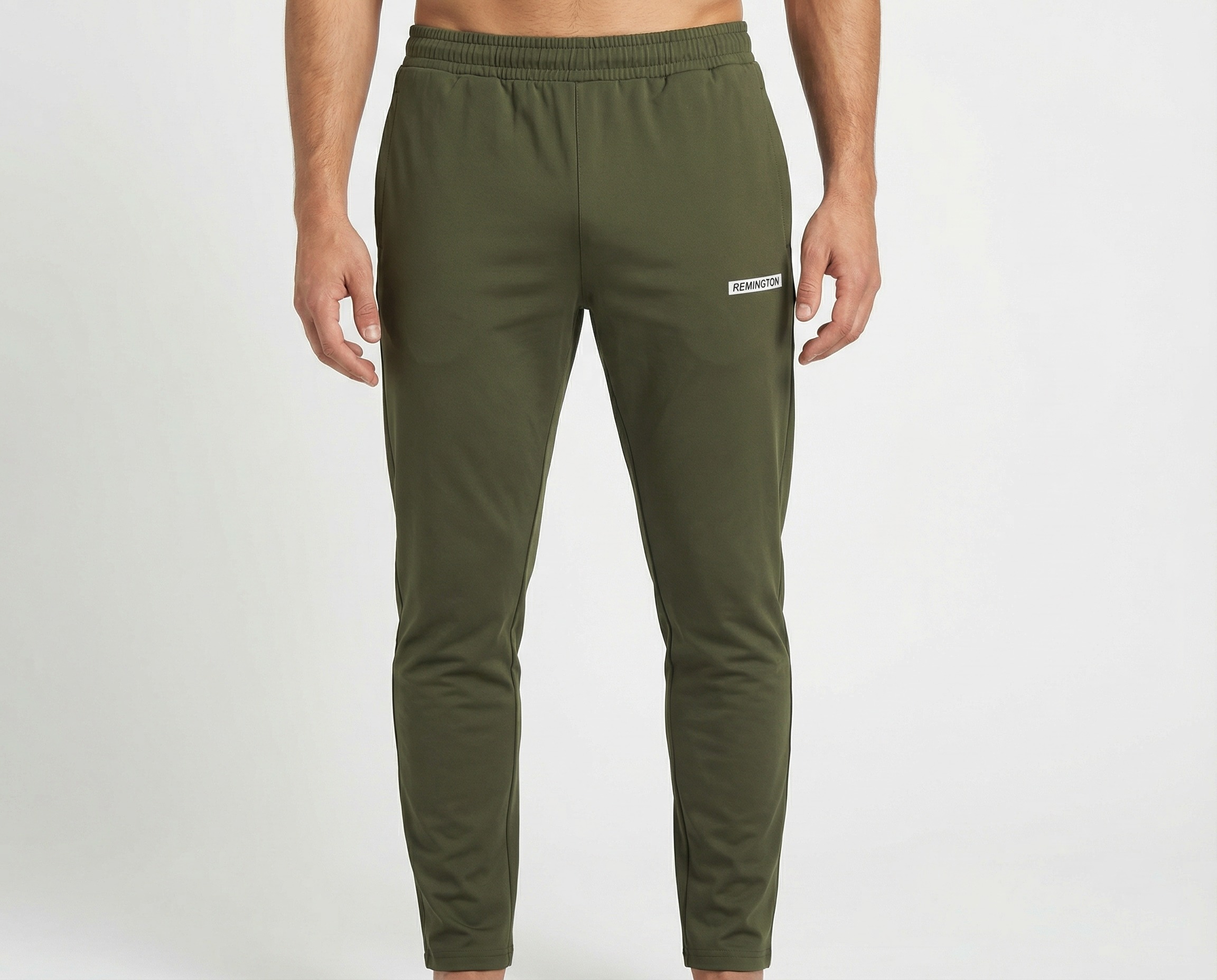 MotionFlex men’s olive green tapered performance joggers front view