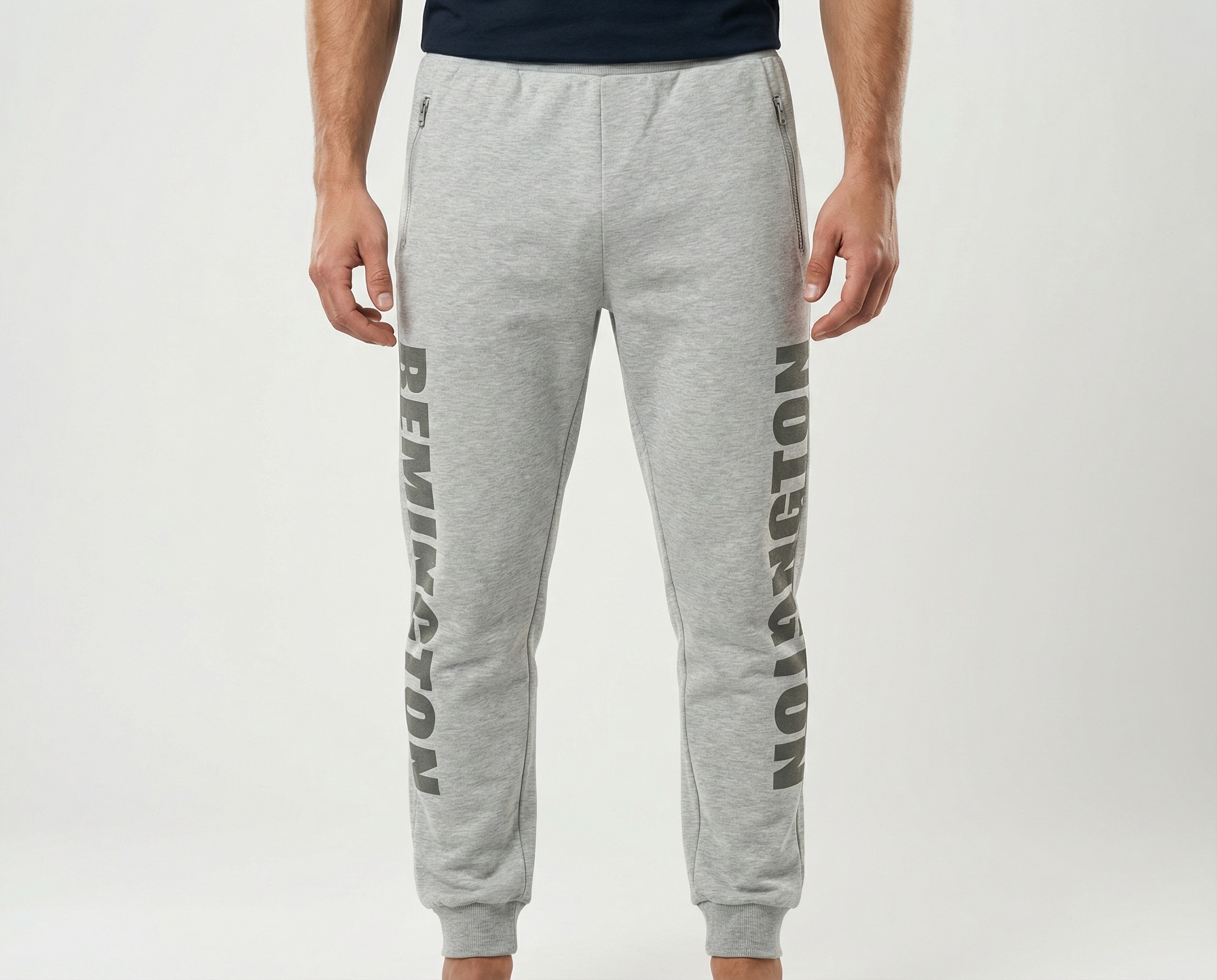 UrbanCore men’s heather grey fleece joggers with vertical leg graphics front view