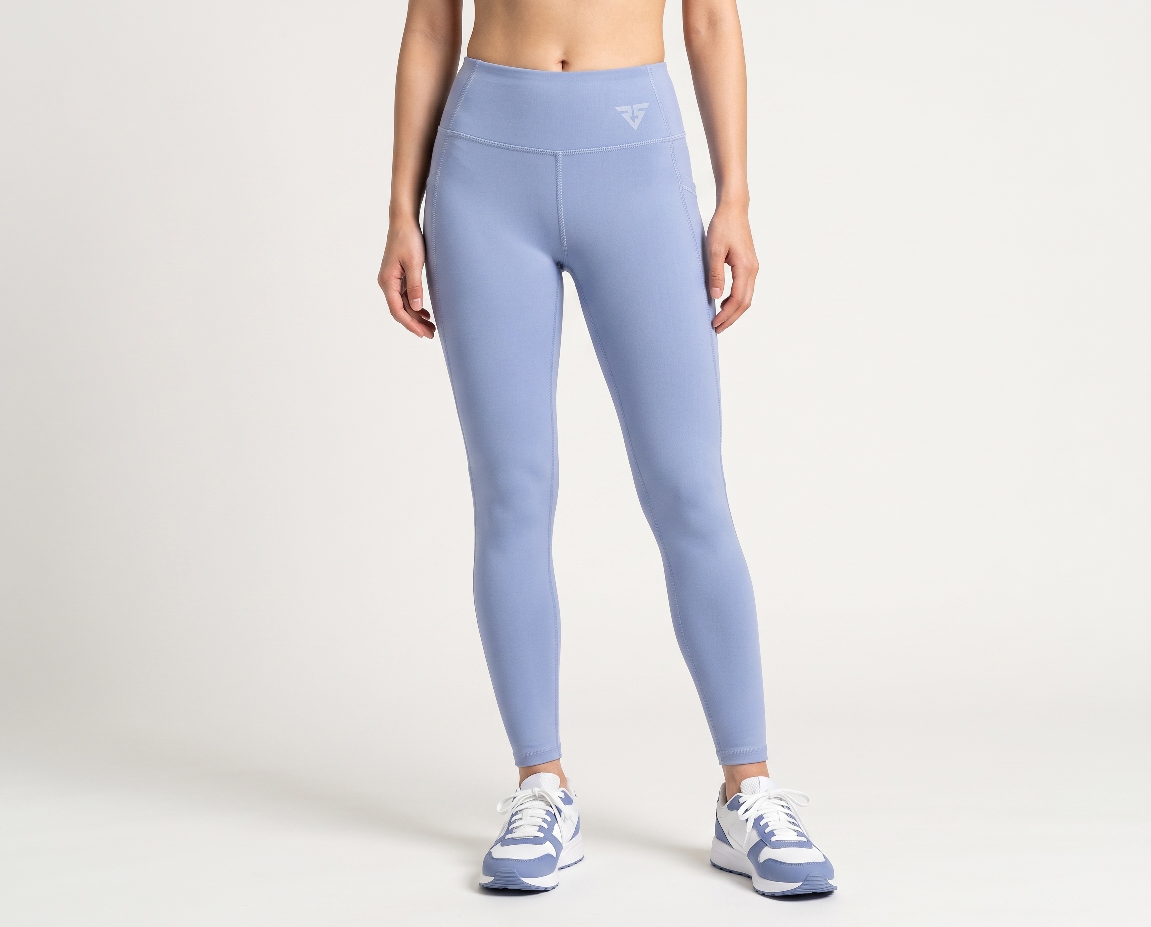 StridePocket women’s powder blue high-waist performance leggings front view