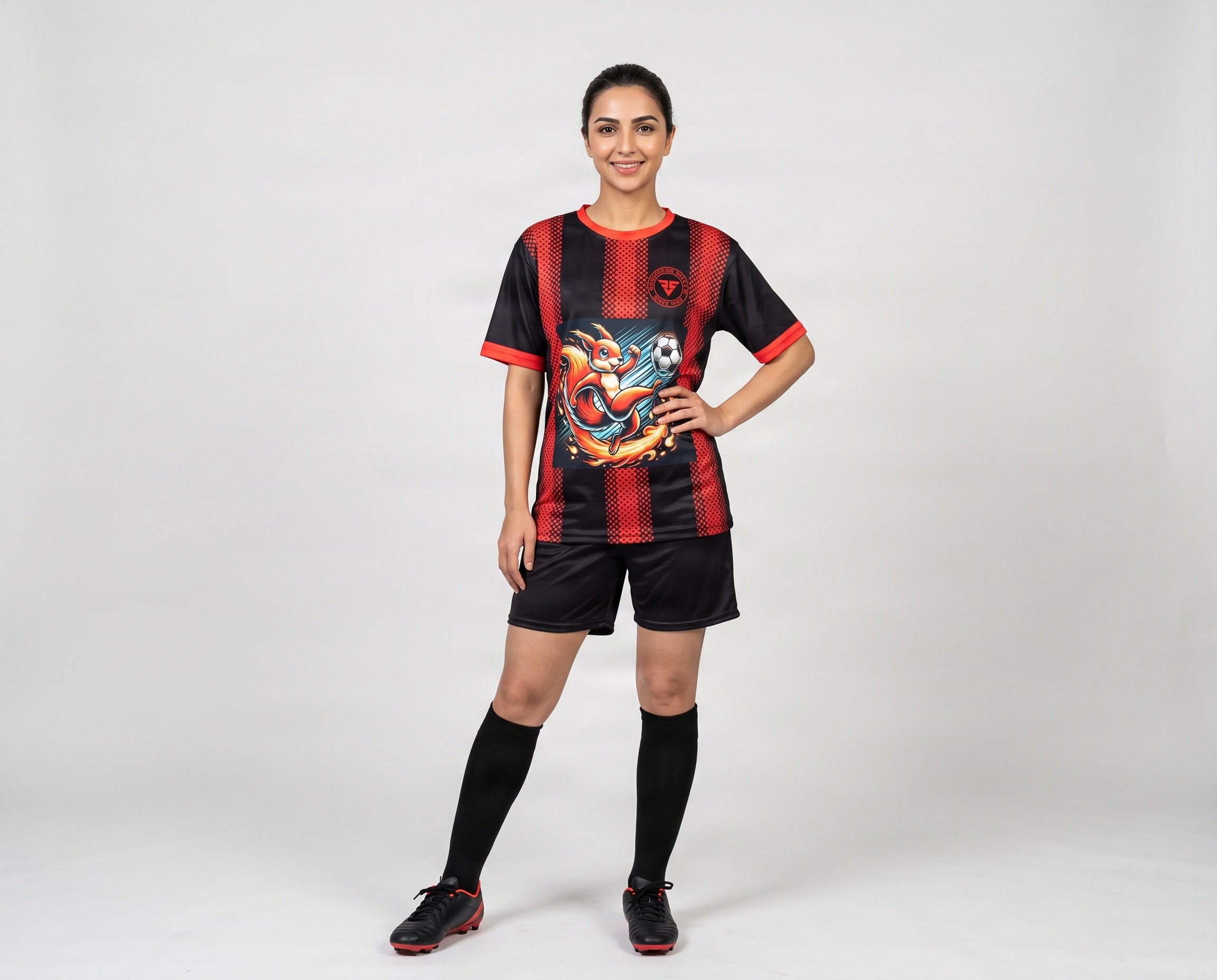 Custom women’s soccer uniform with sublimated jersey and matching shorts